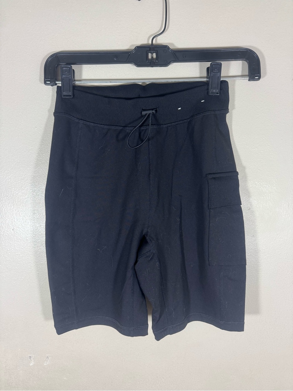 High-Rise Black Bike Shorts with Utility Pocket